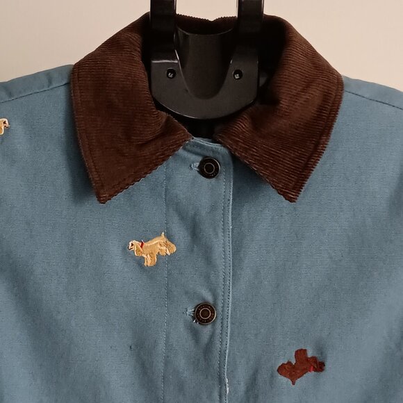 Dancing Dog Designs Blue Barn Coat Brown Corduroy Collar Cuffs Women's S - Picture 4 of 16
